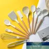 Cuisine cuisson ustensiles de cuisine outil ustensiles en Silicone avec manche multifonction en bois spatule antiadhésive louche batteurs à oeufs pelle