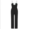 Frauen Sexy Designer Patchwork Schwarz Bandage Overall Bodycon High Street Promi Boot Cut Party Strampler 210527