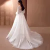 A Abiti da sposa a maniche lunghe in pizzo Abiti da sposa Appliques Sweetheart Neck Lace-Up Sweep Sweep Treno Tulle Plus Size Bridal Gowns