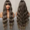 Synthetic Wigs ALAN EATON Long Wave With Bangs Omber Ash Brown Blonde For Women Cosplay Party Daily Heat Resistant Fiber4880927