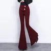 Pantaloni Capris Slim Vita alta Plus Size Nero Sirena Flare Pant Donna Wild Vintage Fashion Style Pantalones De Mujer 210429