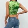 Paisley Impresso Hollow Out Tops de Crop para Meninas Verão Mulheres Sem Mangas Fêmea Casual Camisa Tee Tank Vest Crepitual 210415