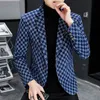 Doudoune Automne Hiver Hommes Costume Coach Veste Nouveau Luxe Mode Personnalité Costume Fit Loisirs Confort Classique Plaid Britannique Mode Blazer Manteau