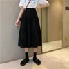 Летняя винтажная юбка с высокой талией женщины повседневная дикая складки для подростков Корейский стиль черный белый рюшами midi 210421