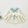 ニット幼児赤ちゃん秋冬編み物女の子服セーター弓ドレスパーティー子供ドレス210417