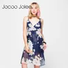 Jocoo Jolee Navy Flower Print doppio scollo a V Cami Dress Women Beach Dress Spaghetti Strap senza maniche sexy Slip Dress 210619