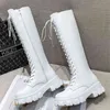 2021 Dames Chunky Knie Hoge Lange Laarzen Winter Gothic Roman Platform Laarzen Dame Booties 4cm Hoge Hakken Rits Kwaliteit Wit Schoenen Y1125