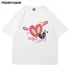 Maglietta da uomo Estate Manica corta Cute Flying Heart Stampato Hip Hop Cotone oversize Casual Harajuku Streetwear Top Magliette 210601