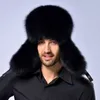 Hiver hommes argent fourrure de renard aviateur Bomber chapeau fourrure de raton laveur Ushanka casquette trappeur russe homme Ski chapeaux casquettes en cuir véritable