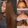 Honing Bruin Braziliaans Menselijk Haar Pruiken Lange Rechte 13x4 Kantsluiting Synthetische Pruik met babyhaar voor zwarte vrouwen