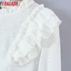 Tangada Women Retro Ruffles Embroidery Romantic Blouse Shirt Long Sleeve Chic Female Shirt Tops RB09 210609