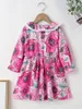 Robe à imprimé floral pour petites filles, manches à volants, bordure à volants, SHE02