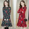 Loose Fashion high quality ruffle Vintage Dress Women Long Sleeve Autumn flower Print Dresses Slim Feminino 09i 210420