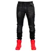 Męskie dżinsy fajne projektant marki trendy mody męskie proste dżinsowe problemy klasyczny styl patchwork spodnie elastyczne pasy szczupły