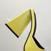 Slippers Women Design 10cm High Heels Slides Mules Summer Peep Toe Patent Leather Green Yellow Thick Block Party Shoe