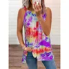 T-shirt da donna 2022 T-shirt da donna estiva con stampa tie-dye Halter Off spalla T-shirt casual senza maniche Boho Beach Fashion Plus T-shirt femminili