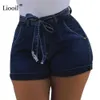 Liooil Dames Jeans Courts Coton Bleu Jean Shorts Taille Haute Femmes D'été À Lacets Poches Sexy Denim Femme 210722