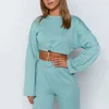 Dress Women Crop Top 2 Piece Set Kobiety Jogging Femme O-Neck Sports Bluzy Sweter Bluzy Suit Spring 210709