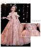 Lovely Flower Girls Dresses For Weddings Princess Jewel Long Sleeves Lace Appliques Big Bow Sweep Train Little Kids Holy Pageant D1719234