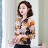 Весна осень кардиган одежды мода флористическая печать рубашки женщины с длинным рукавом шифоновая блузка плюс размер S-4XL топы 10474 210508