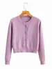 Foridol knitted cropped cardigan women autumn winter purple short cardigans long sleeve button casual streetwear tops 210415