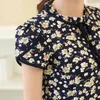 Mode sommarskjorta chiffong och blusskjorta pastoral söt stil blommig kort slips lös utskrift 37i 30 210521