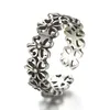 S925 Silver Antique Band Pierścionki Clover 4 Kwiaty Kształtujące Regulowane Kobiety Biżuteria