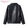 Aelegantmis Loose PU Faux Leather Jacket Mujeres Classic Moto Biker Jacket Otoño Invierno Lady Basic Coat Plus Size Outerwear 211130