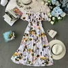 Estate Bohemian Stampa Dress Donne A-Line Ruffles Abiti Vestidos Vita alta Slash Neck Dresses Sexy Robe Femme 210521