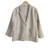 Damespakken Blazers Vrouwen Losse Linnen Effen Kleur Jas Blazer Dames Vintage Flax Jacket Vrouwelijke 2021 Lente Herfst