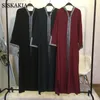 Siskakia Árabe Abaya Dress Dubai Marroquino Turquia Lateral Muçulmano Split Kaftan para Mulheres Vintage étnico Plus Size Robe Queda Casual Vestidos