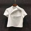 Casual Hollow Out T-shirt pour femmes Stand Collier à manches courtes Slim Zipper T-shirt Femme Summer Fashion 210524