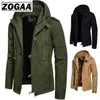 Zogaa Merk Mannen Jas Wide-taille Coat Casual Katoen Hooded Windbreaker Jassen Overjas Herenkleding Army Green Military 211110