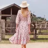 Foridol boho autunno abito lungo donna scollo a V fusciacca stampa floreale maxi vacanza al mare bottoni rosa abiti 210415