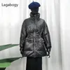 Lagabogy Winter Coat Women Ultra Light Long Sleeve Parkas Female 90% White Duck Down Jackets Loose Warm Pocket Snow Outwear 210923
