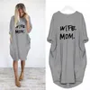 Vrouw moeder zomerjurken casual dames mode ronde nek t shirt lange mouw zonsondergooid slank sexy jurk plus size s-5xl