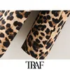 Women Fashion Leopard Print Patchwork Blazer Coat Vintage Long Sleeve With Belt Female Outerwear Chic Tops 210507