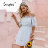 Elegante kurze Kleider mit Spitze, schulterfrei, sexy, weiße Frau, Sommerurlaub, Modedesign-Kleid 210414