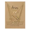 3 stks / set goud verzilverd dierenriem brief ketting 12 sterrenbeeld horoscope astrologie kettingen voor dames dames leuke sieraden cadeau met wensen kaart fabriek Prijs