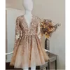 Aso Ebi Arabic Gold Luxurious Sexy Evening Dresses Sheer Neck Lace Beaded Prom Gowns 328 328