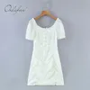 夏の甘い女性の白いシフォンかぎ針編みレースアップドレープエレガントなホリデーパーティードレス210415
