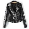 fashion wild personality locomotive hoop hollow leather women's slim short black leather jacket coat female Fall 210507