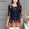 Neue Ankunft Mode Sommer Drei Viertel Schlank floral lange Hemd Weibliche Beiläufige Dünne Farbe Plus Größe elegante Gedruckt Bluse 210412