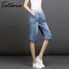 Tataria Plus Taille Loose Jeans Taille haute Maman pour femmes Genou-Longueur Denim Shorts Noir Lace Up Casual Harem Pantalon 210514