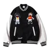 Mäns Jackor Hip Hop Varsity Jacket Mens Vintage Cartoon Cross Broderi Färg Block College HaraJuku Fashion Baseball Coats Unisex