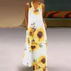 Robe femme col en V profond sans manches bohême sexy longue impression florale maxi es tournesol imprimé es 210513