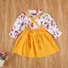 6m-5Y Vintage Infant Toddler Kid Girls Clothes Set manica lunga fiore camicetta gonne tuta autunno bambini abiti 210515