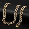 Hip Hop Paved AAA Rhinestone Bling Necklace For Iced Out CZ Cuban Link Chain Gold Men Jewelry