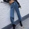 Autumn winter Fashion High Waist Jeans Women Casual Streetwear Wash Denim Pants Woman Straight Without Belt 210510