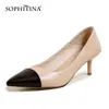 SOPHITINA Women's Shoes Color Matching Leather Elegant Shoes Spring Stiletto Pointed Two Wear Pumps Female AO245 210513